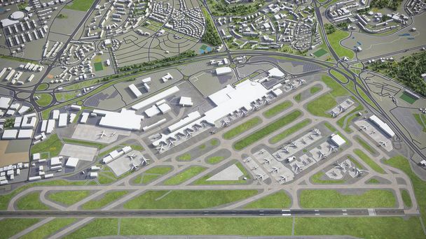 Aeropuerto de Lisboa Portela - Modelo 3D de representación aérea - Foto, Imagen