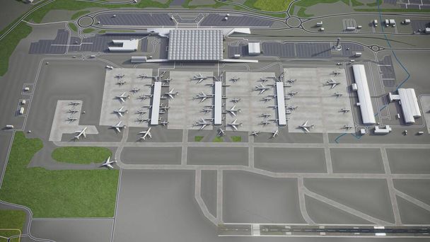 Aeroporto de Londres Stansted - renderização aérea modelo 3D - Foto, Imagem