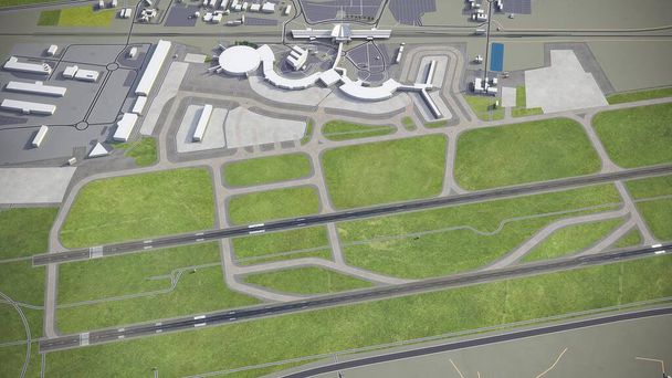 Lyon - Aeropuerto de Saint Exupery - Representación aérea modelo 3D - Foto, Imagen