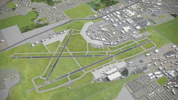 マディソン・ダン郡空港- 3Dモデルの空中レンダリング - 写真・画像