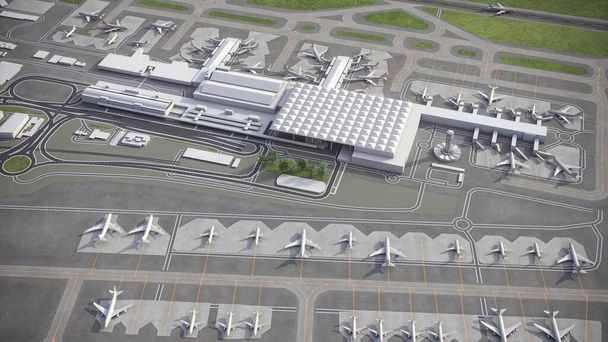 Málaga - Aeropuerto de la Costa del Sol - Representación aérea modelo 3D - Foto, Imagen