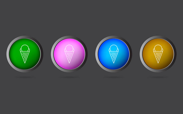 Very Useful Editable Ice Cream Line Icon on 4 Colored Buttons. - Διάνυσμα, εικόνα