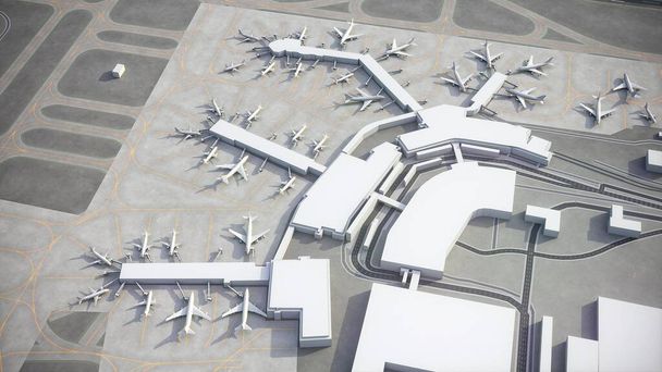 Aeropuerto de Salt Lake City - SLC - renderizado aéreo modelo 3D - Foto, Imagen