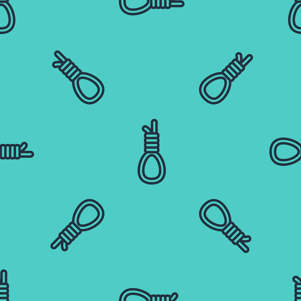 Black line Gallows rope loop hanging icon isolated seamless pattern on green background. Rope tied into noose. Suicide, hanging or lynching.  Vector. - Vector, Image