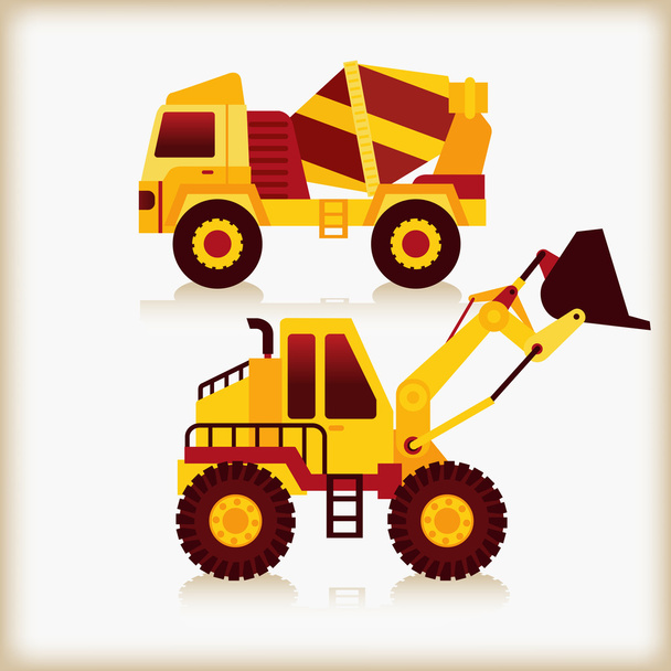 Concrete mixer truck and loaders - Vector, Image