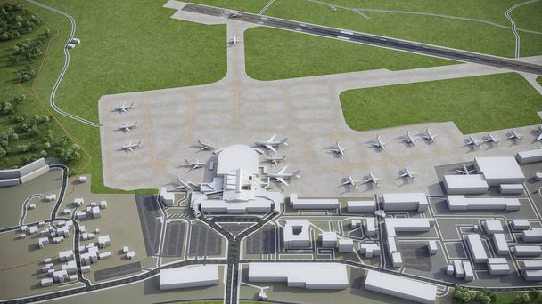 Aeroporto de Vilnius - VNO - renderização aérea modelo 3D - Foto, Imagem