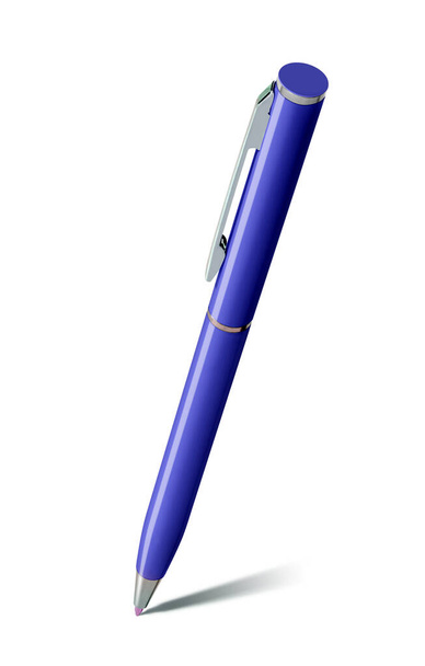 Blue ballpoint pen on a sheet of paper with light shadow - Foto, Imagem