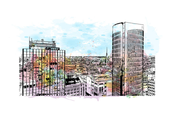Imprimir Vista del edificio con hito de Dortmund es una ciudad en Alemania. Dibujo dibujado a mano ilustración en vector. - Vector, imagen