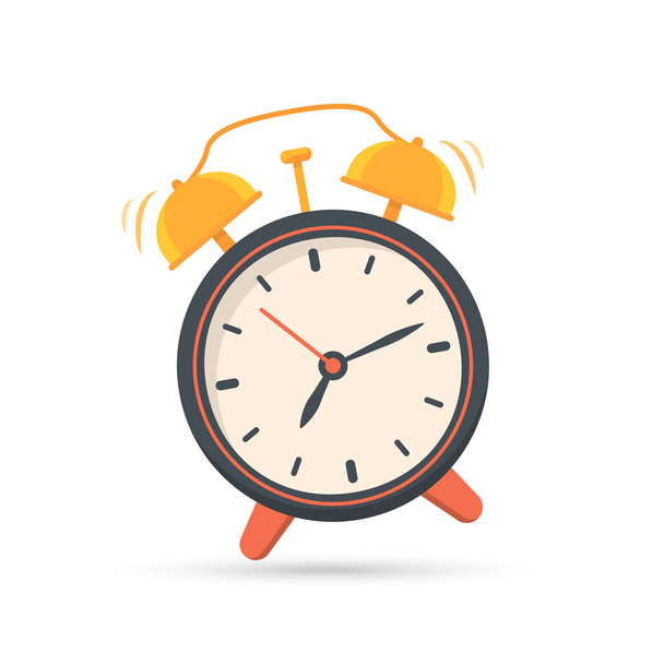 Ícone do relógio de alarme em um design plano com sombra - Vetor, Imagem