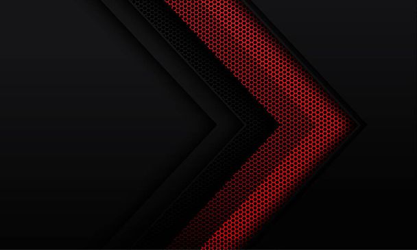 Dirección de flecha de malla de hexágono metálico rojo abstracto en el diseño de espacio en blanco sombra gris oscuro moderno vector de fondo futurista ilustración. - Vector, imagen