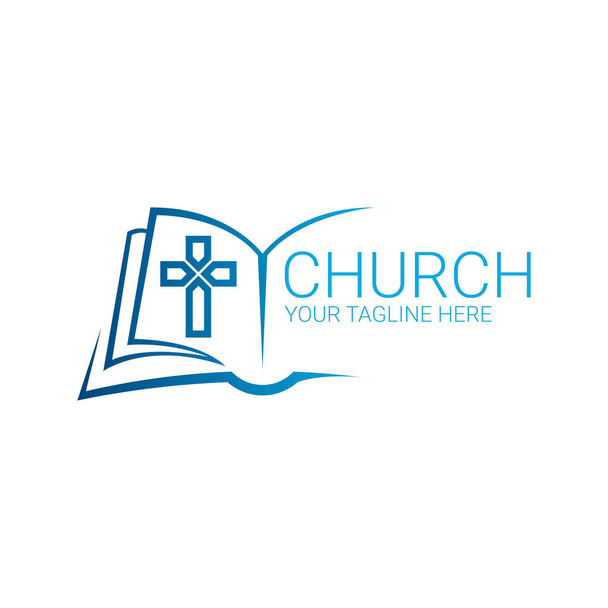 Логотип християнського абстрактного хреста в книзі. Логотип церкви
. - Вектор, зображення