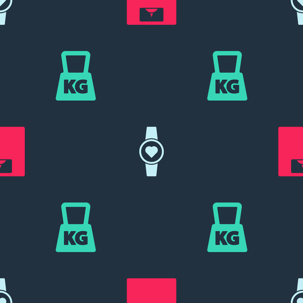 Set Bathroom scales, Smartwatch and Weight on seamless pattern. Vector. - Vector, Image