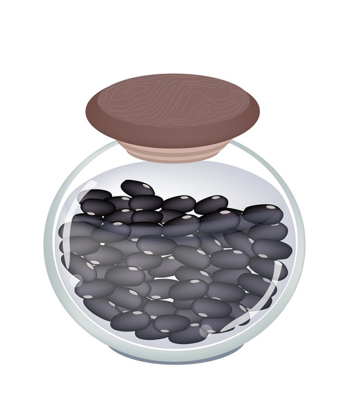 Un frasco de vidrio de frijoles negros conservados
 - Vector, Imagen