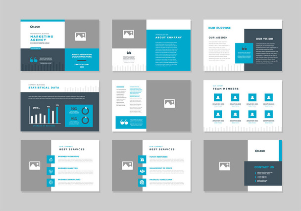 Presentazione aziendale Brochure Guide Design o Powerpoint Slide Template o Sales Guide Slider - Vettoriali, immagini