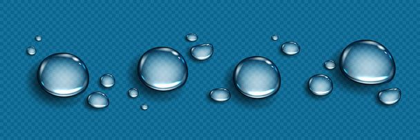 Water drops isolated on transparent background. Rain droplets at window glass. Realistic dew, condensation from shower steam or fog. Vector 3d illustration of wet surface with aqua drops - Vector, Image