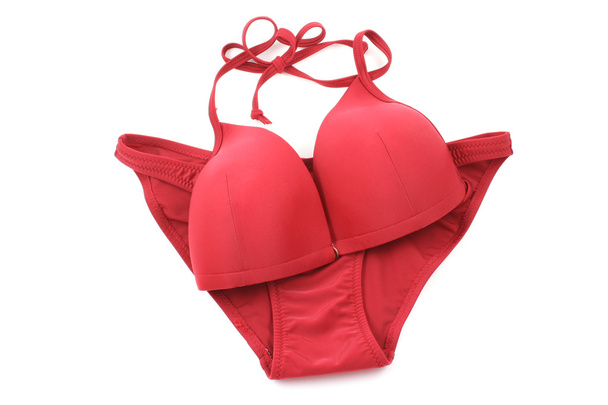 rode bikini geïsoleerd op wit - Foto, afbeelding