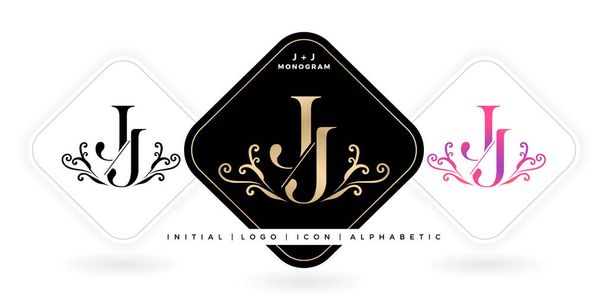 JJ lettera iniziale e nome grafico, JJ Monogram per matrimonio coppia titolo simbolico, logo aziendale e l'icona di business, con tre disegni di variazione di colore con sfondo isolato. illustrazione marchio - Vettoriali, immagini