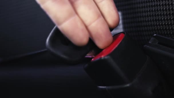Allacciare la cintura di sicurezza in auto, primo piano - Filmati, video