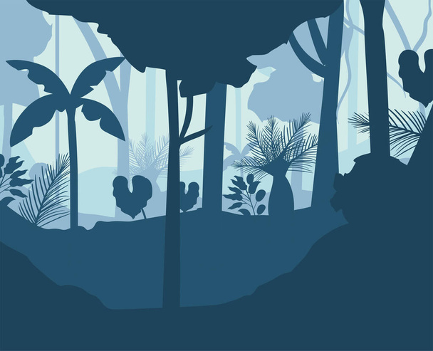 blauwe tropische jungle - Vector, afbeelding