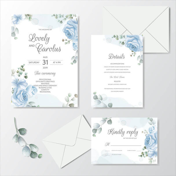美しい花の誓い結婚式招待状カードテンプレート - ベクター画像