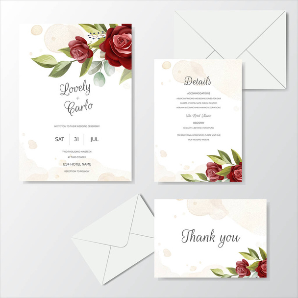 Mooie Floral Wreath Wedding Invitation Card sjabloon - Vector, afbeelding