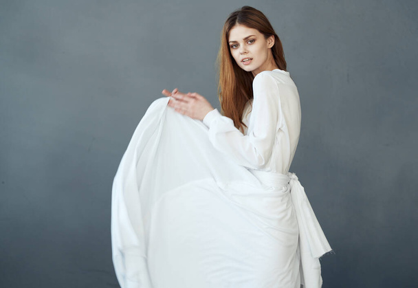 beautiful woman glamor white dress elegant style luxury model - Zdjęcie, obraz
