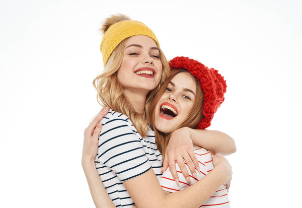 two funny women friendship joy together communication fashion - Photo, Image