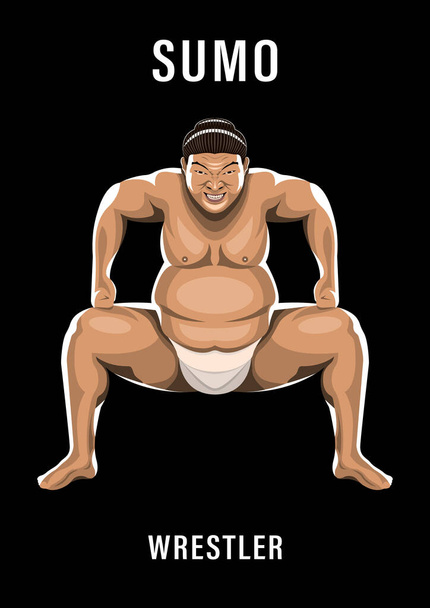 Sumo wrestler in the attack stance with a grimace of intimidation isolated - Vector, Image