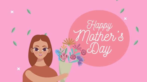 gelukkig moeders dag belettering met mam en bloemen boeket - Video