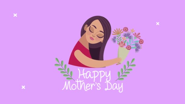 glücklicher Muttertag Schriftzug mit Mutter hebt Blumenstrauß - Filmmaterial, Video