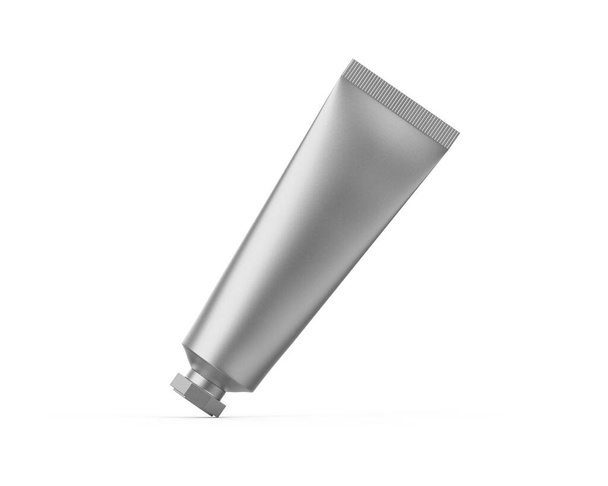 Argento metallizzato modello di tubo cosmetico mockup su sfondo bianco isolato, crema cosmetica metallica gel mock up, illustrazione 3d - Foto, immagini