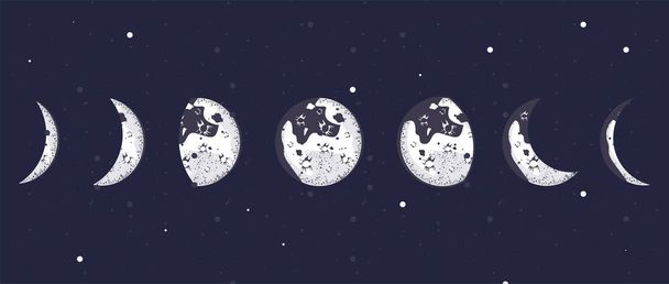 sette fasi lunari - Vettoriali, immagini