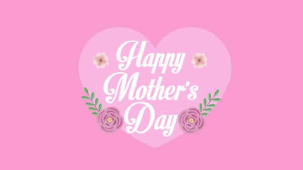 gelukkige moeders dag belettering in hart met bloemen - Video