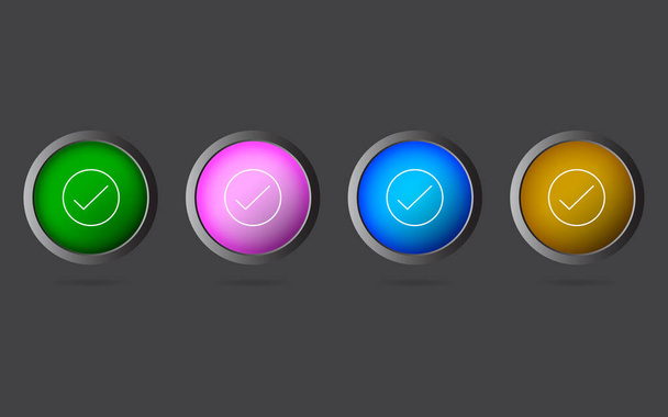 Very Useful Editable Checked Line Icon on 4 Colored Buttons. - Διάνυσμα, εικόνα