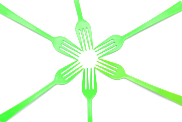 Plastic forks on white background - Photo, Image