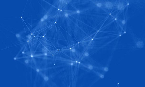 Abstrakter blauer und weißer digitaler Hintergrund mit vernetzten kybernetischen Partikeln  - Foto, Bild