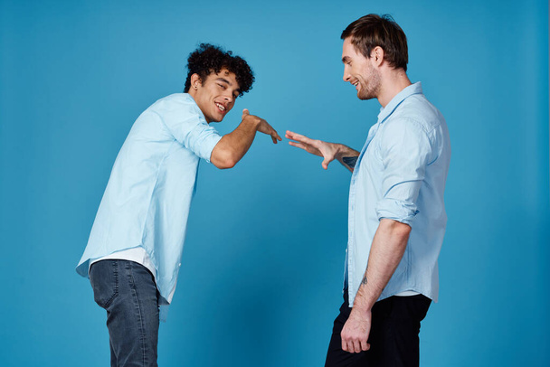 friends t-shirt gesturing hands communication fun greeting - Photo, Image