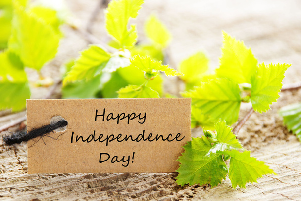 label met bladeren en gelukkige dag van de onafhankelijkheid - Foto, afbeelding