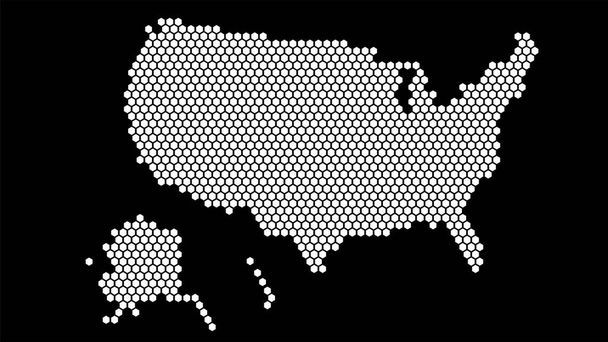 Μαύρο και άσπρο εξαγωνικό pixel χάρτη των ΗΠΑ. Εικονογράφηση διάνυσμα Ηνωμένες Πολιτείες εξάγωνο χάρτη διάστικτο ψηφιδωτό. 727 727 728 728 728. - Διάνυσμα, εικόνα