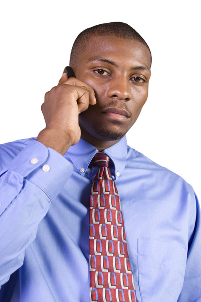 Isolated Black businessman with his hand in pocket talking on the phone - Photo, Image