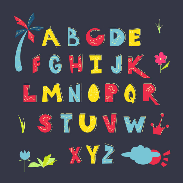 Hand drawn doodle abc alphabet, cut out font. Vector illustration. - Vector, Image