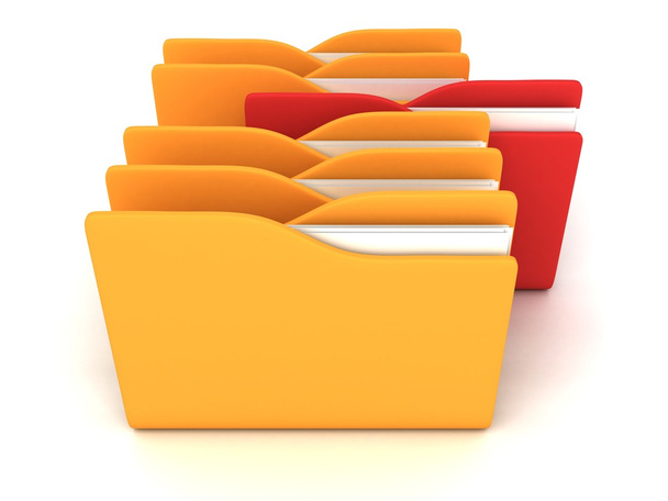 Orange folders row with one red - Zdjęcie, obraz