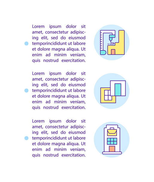 3D-printed buildings concept line icons with text. PPT page vector template with copy space. Brochure, magazine, newsletter design element. Modern construction technique linear illustrations on white - Vetor, Imagem