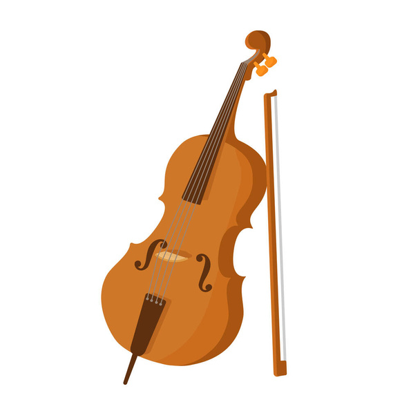 Contrabass with a bow. Stringed musical instruments. Illustration isolated. Flat vector - Vector, Imagen