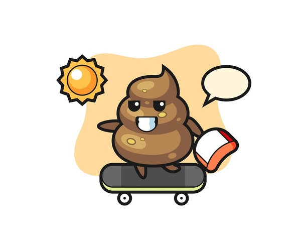 poop character illustration ride a skateboard , cute style design for t shirt, sticker, logo element - Vector, Image