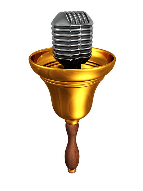 Retro golden bell with microphone - Φωτογραφία, εικόνα
