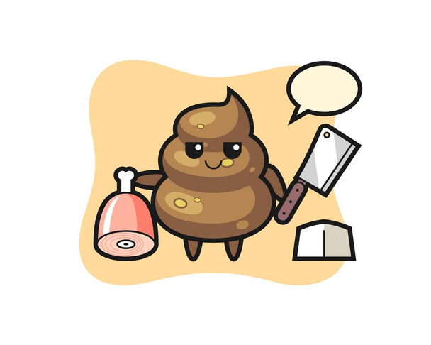 Illustration of poop character as a butcher , cute style design for t shirt, sticker, logo element - Vector, Image