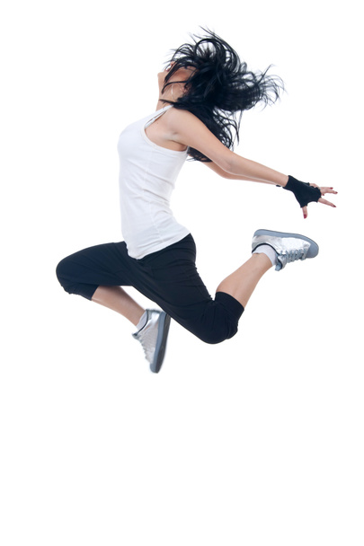 Прекрасный молодой танцор прыгает на белом фоне
 - Фото, изображение