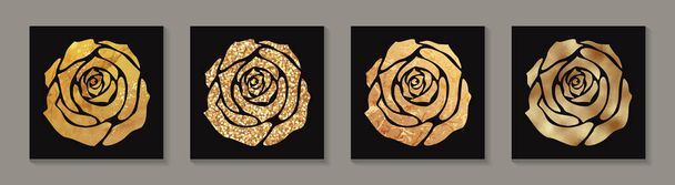 Conjunto de rosas de lujo doradas sobre un fondo negro. - Vector, Imagen
