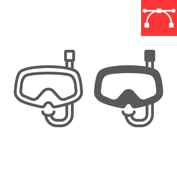 Diving mask line and glyph icon, scuba galsses and ocean, dive mask vector icon, vector graphics, editable stroke outline sign, eps 10. - Vector, Image